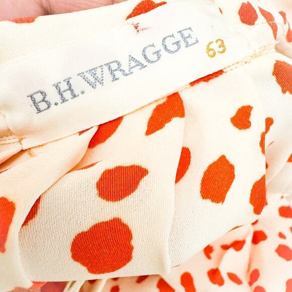 BH Wragge Printed Polka Patterned Pleated Skater Skirt Cream Orange SIze S - Picture 2 of 4